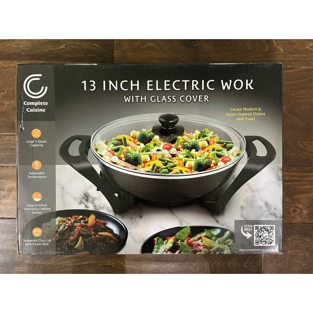 Complete Cuisine 13in Electric Wok Glass Lid 5QT CC-WK-005 Black
